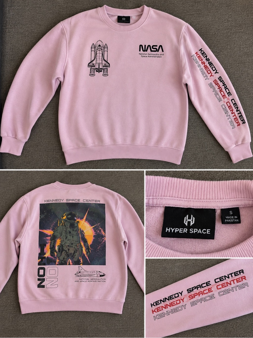 Hyper Space Men's Pink NASA Graphic Crewneck Sweater
